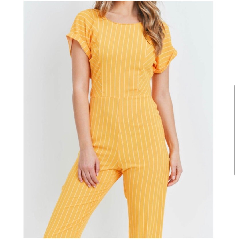Yellow Jumpsuit, Yellow Jumpsuit for Women, Yellow Pinstriped Outfit ...