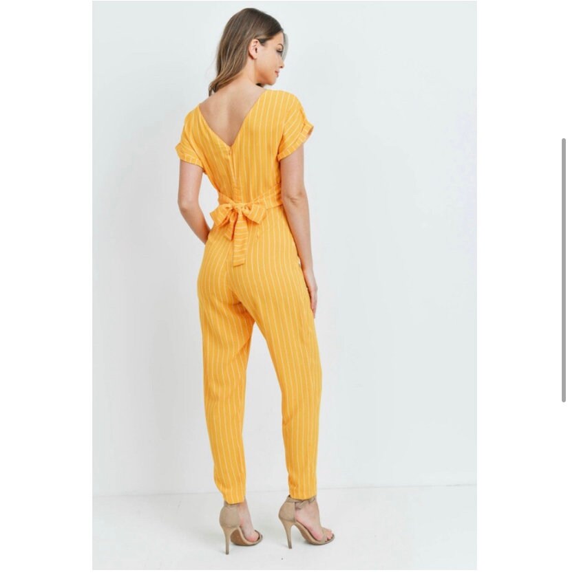 Yellow Jumpsuit, Yellow Jumpsuit for Women, Yellow Pinstriped Outfit ...