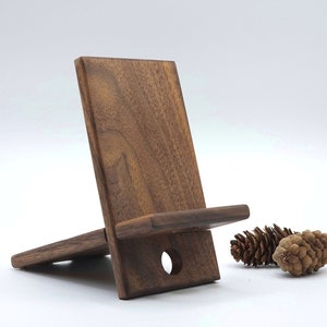 Handmade, Personalized Solid Wood Phone Stand, Black Walnut, Hard Maple, Cherry, Ambrosia Maple, Sapele, Free Personalization image 1