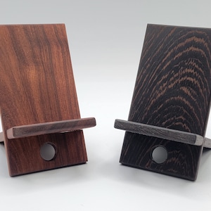 Handmade Exotic Wood Phone Stand, Wenge, Granadillo, Purpleheart, Curly Maple, Birdseye Maple  Free Personalization