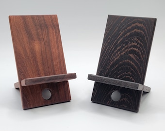 Handmade Exotic Wood Phone Stand, Wenge, Granadillo, Purpleheart, Curly Maple, Birdseye Maple  Free Personalization