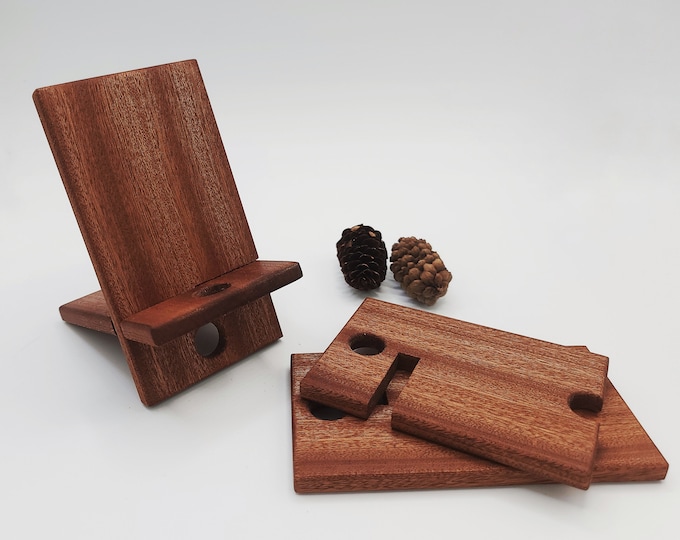 Handmade Sapele Wood Phone Stand, Free Personalization