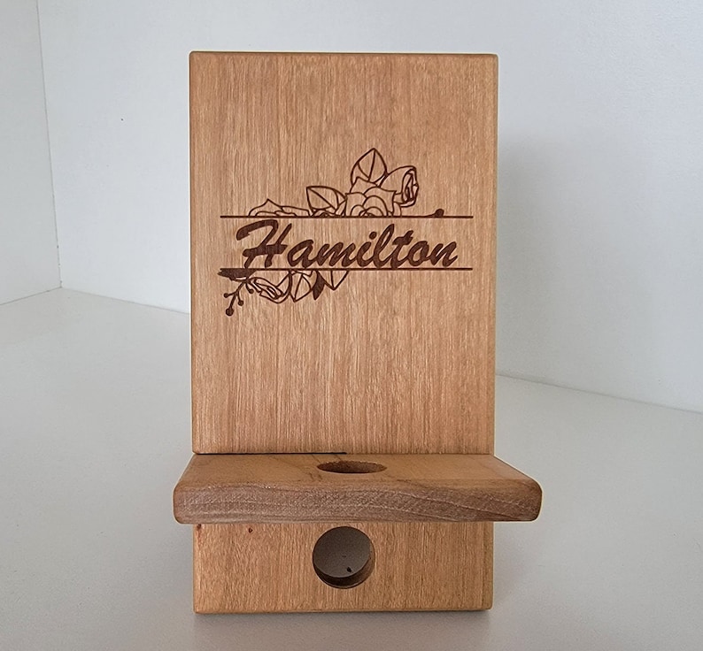 Handmade, Personalized Solid Wood Phone Stand, Black Walnut, Hard Maple, Cherry, Ambrosia Maple, Sapele, Free Personalization image 8