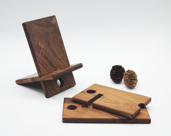 Handmade Solid Walnut Phone Stand, Free Personalization