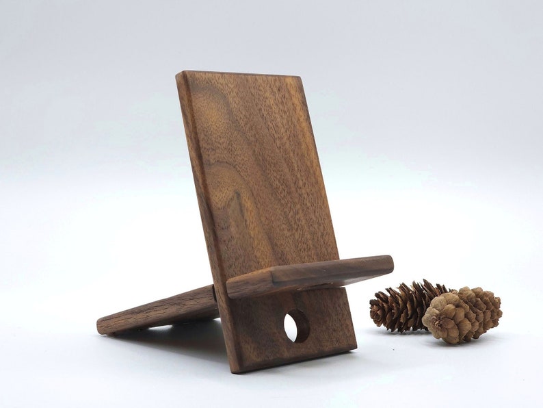 Handmade, Personalized Solid Wood Phone Stand, Black Walnut, Hard Maple, Cherry, Ambrosia Maple, Sapele, Free Personalization image 1