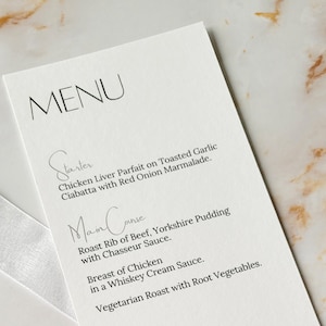 Glamour Table Menu Card, Wedding Menu Cards, Grey Table Menu, Personalised, Individual Menu Cards, Wedding Decorations, Stationary