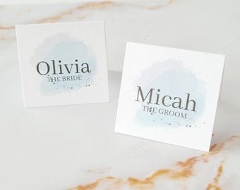 Design 2, Blue Blush Name Place Cards, Wedding Name Place Cards, Colourful Name Cards, Personalised, Wedding Stationary. Place Cards