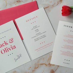 Bold Pink Wedding Invitation, Colourful Wedding Invitation, Personalised, Modern, Pink Wedding Invite, Fun image 3