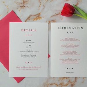 Bold Pink Wedding Invitation, Colourful Wedding Invitation, Personalised, Modern, Pink Wedding Invite, Fun image 2