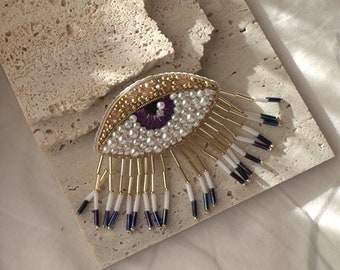 Evil Eye rhinestone pin • Protective jewelry • Beaded elegant handmade brooch • Mystical Evil Eye