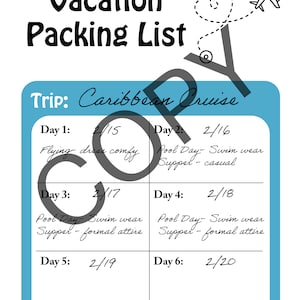Printable Vacation Packing List