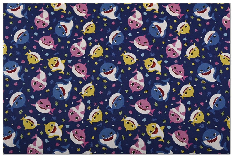 Baby Shark Fabric Shark Family Party Fabric Pure Cotton Fabric Etsy