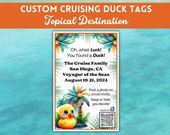 Custom Tropical Cruise Duck Tags, Personalized Cruising Duck Tags, Cruise Rubber Duck Tags