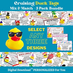 Personalized Cruising Duck Tag Bundle - Mix and Match Your Cruise Adventure, 3-Pack Cruise Duck Tags