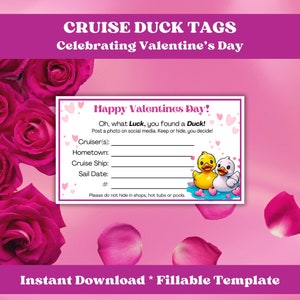 Valentine&#39;s Day Cruise Duck Tags, Editable Cruise Duck Labels, Fill-In Cruising Duck Tags, Printable Rubber Duck Tags