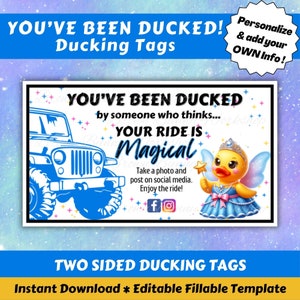 You’ve Been Ducked Printable Fairy Tale Ducking Tags, Editable Fillable Template for Ducking, Rubber Duck Tags, Two-Sided Option