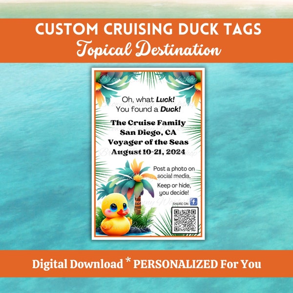 Custom Tropical Cruise Duck Tags, Personalized Cruising Duck Tags, Cruise Rubber Duck Tags