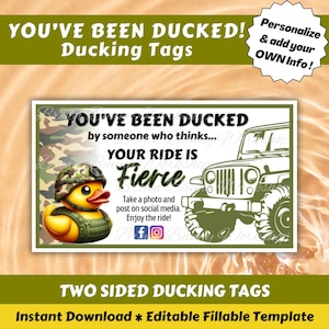 You’ve Been Ducked Printable Military Ducking Tags, Editable Fillable Template for Ducking, Rubber Duck Tags, Two-Sided Option