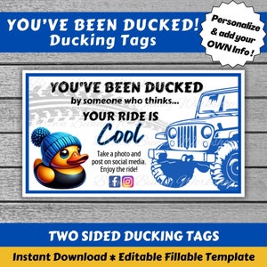 You’ve Been Ducked Printable Ducking Tags, Editable Fillable Template for Ducking, Rubber Duck Tags, Two-Sided Option