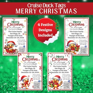 Personalisierte Weihnachtskreuzfahrt Entenanhänger - Set mit 4 festlichen Weihnachtsdesigns, Feiertagskreuzfahrt Entenanhänger