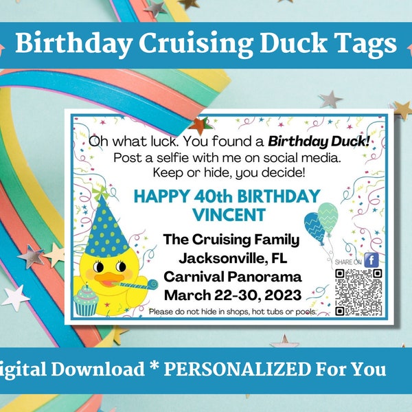 Custom Cruising Duck Tags, Personalized Birthday Cruising Duck Tags with YOUR Information, Happy Birthday, Digital Download Printable Tags