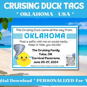 Custom Cruising Duck Tags, Oklahoma USA Duck Tags, Personalized Duck Tags with YOUR Information, Digital Download, Printable Tags
