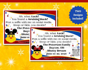 Etiquetas personalizadas para cruceros con diseño de patos y orejas de ratón.