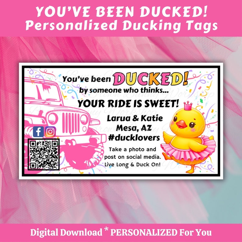 Youve Been Ducked Printable Ducking Tags, Duck Duck Tags, Your Ride is
