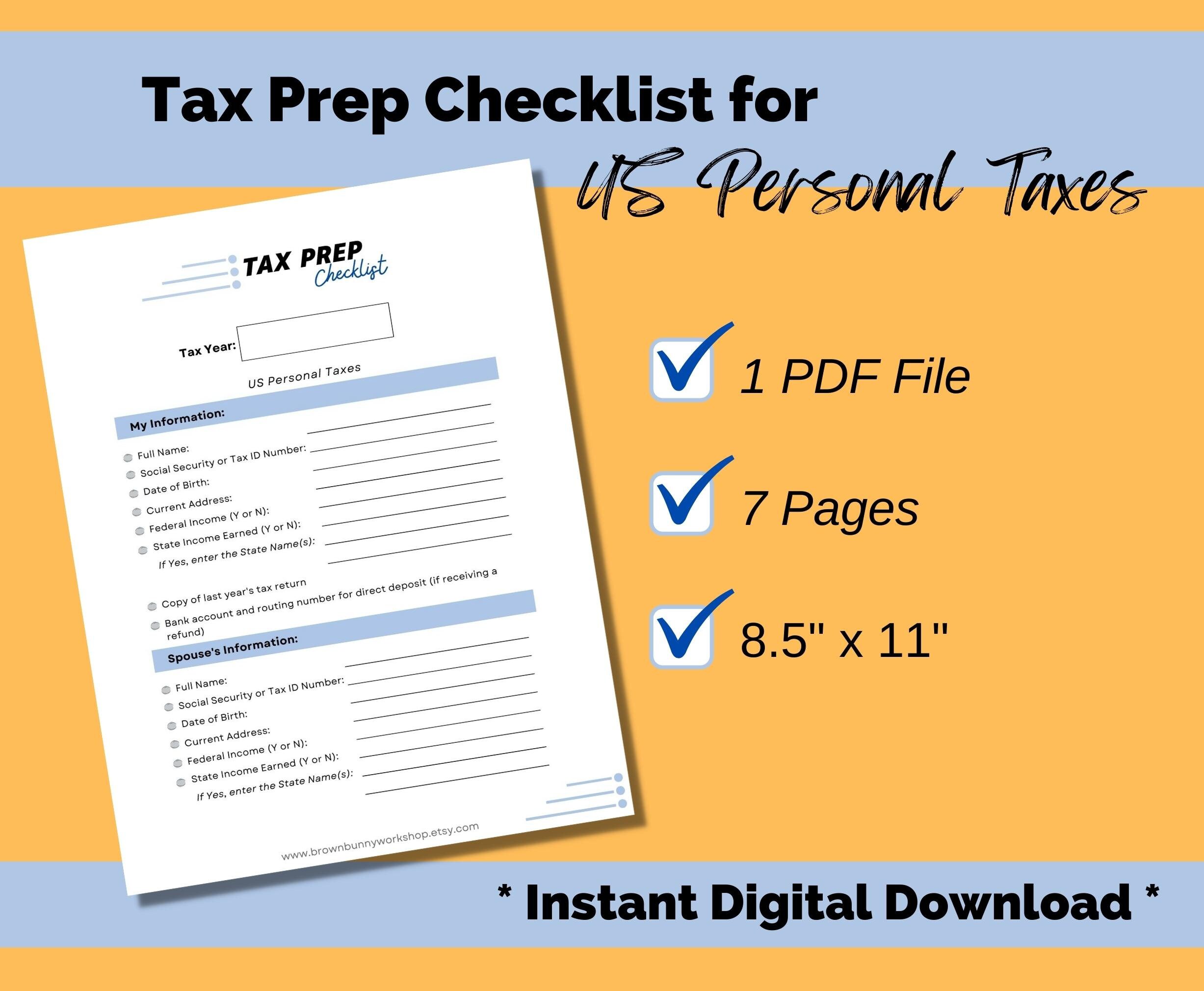 Tax Preparation Checklist for US Personal Taxes, Tax Document