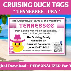Aangepaste tags voor cruisende eend, tags voor Tennessee USA eend, gepersonaliseerde tags voor eend met JOUW informatie, digitale download, afdrukbare tags