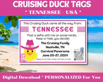 Custom Cruising Duck Tags, Tennessee USA Duck Tags, Personalized Duck Tags with YOUR Information, Digital Download, Printable Tags