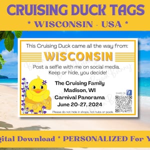 Custom Cruising Duck Tags, Wisconsin USA Duck Tags, Personalized Duck Tags with YOUR Information, Digital Download, Printable Tags