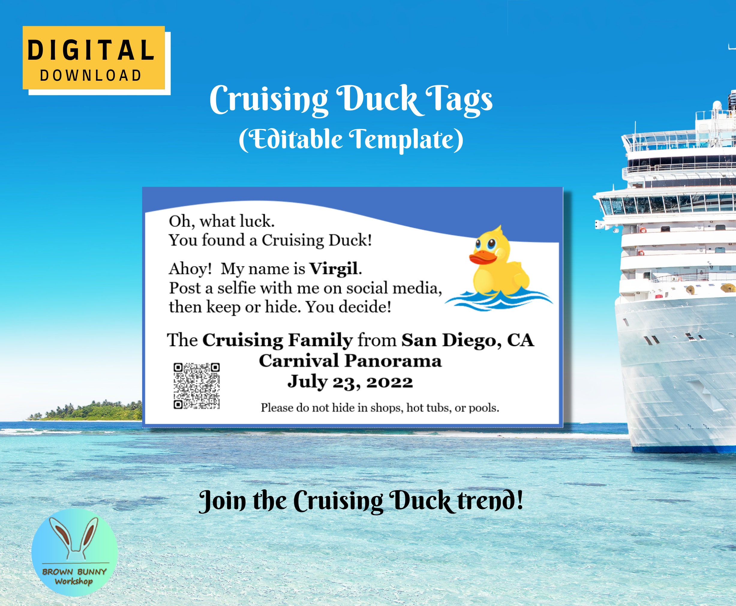 Cruising Duck Tags Printable Digital Download Edit Tags With - Etsy