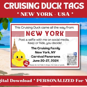 Étiquettes de canard de croisière personnalisées, étiquettes de canard New York USA, étiquettes de canard personnalisées avec vos informations, téléchargement numérique, étiquettes imprimables