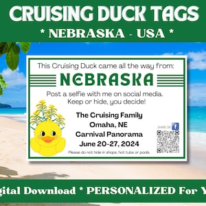 Custom Cruising Duck Tags, Nebraska USA Duck Tags, Personalized Duck Tags with YOUR Information, Digital Download, Printable Tags