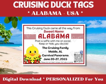 Custom Cruising Duck Tags, Alabama USA Duck Tags, Personalized Cruising Duck Tags with YOUR Information, Digital Download, Printable Tags