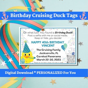 Cruising Duck Tags, personalisierte Geburtstags-Cruising Duck Tags mit Ihren Informationen, alles Gute zum Geburtstag, digitaler Download druckbare Tags
