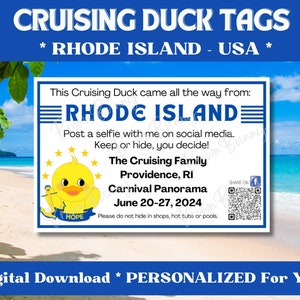 Etichette personalizzate per anatre da crociera, etichette per anatre del Rhode Island, Stati Uniti, etichette personalizzate per anatre con le TUE informazioni, download digitale, etichette stampabili
