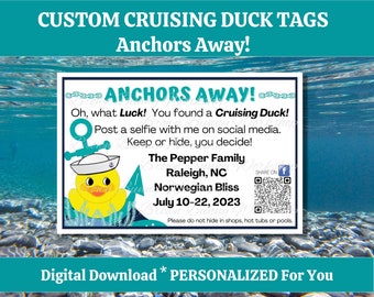 Cruise Duck Tags, Anchors Away, Custom Cruising Duck Tags Personalized Just for You