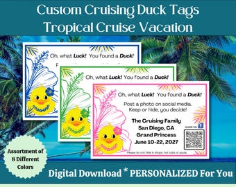Médailles de canard de croisière personnalisées, Médailles de canard en caoutchouc pour croisière tropicale, Informations personnalisées juste pour vous, Assortiment de 8 couleurs