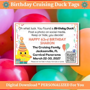 Birthday Cruise Duck Tags, Personalized for Rubber Ducks, Cruise Gifts