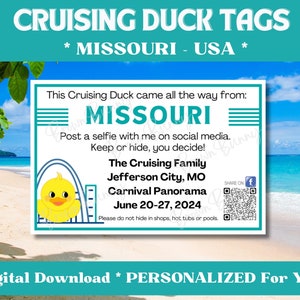 Custom Cruising Duck Tags, Missouri USA Duck Tags, Personalized Cruising Duck Tags with YOUR Information, Digital Download, Printable Tags
