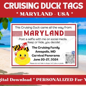 Custom Cruising Duck Tags, Maryland USA Duck Tags, Personalized Cruising Duck Tags with YOUR Information, Digital Download, Printable Tags