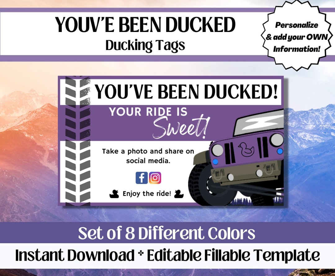 You've Been Ducked Printable Ducking Tags, Duck Duck Tags, Your Ride is
