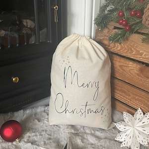 Christmas Reusable Gift Bag, Merry Christmas Gift Bags, Neutral Christmas, Scandi Christmas Decor, Boho Christmas, Neutral Christmas Decor