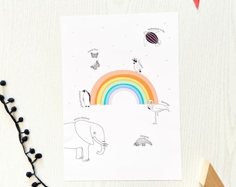 Rainbow celebration print with gold leaf, gender neutral, boy room, girl room, nursery prints, nursery wall art, new baby, rainbow baby
