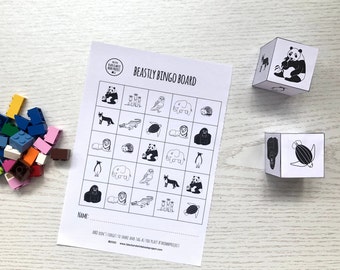 Beastly Bingo animal game, board game, children's game, preschool resources, matching game, fun digital download, kids activities