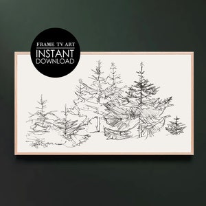 Samsung Frame TV Art, Vintage Weihnachtsbaum Skizze, Tannenbäume, Digitaler Download, Weihnachten Wandkunst