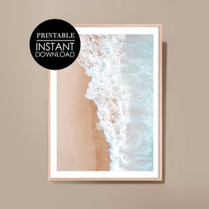Impression aérienne de plage, impression numérique de plage, art mural imprimable, impression de plage neutre, art des murs côtiers, téléchargement numérique, impression d’été, vagues