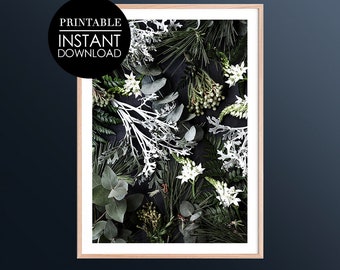 Floral Digital Print, Foliage, Floral Layout, Greenery, Botanical Art, Instant Download, Pine, Fresh, Greenery